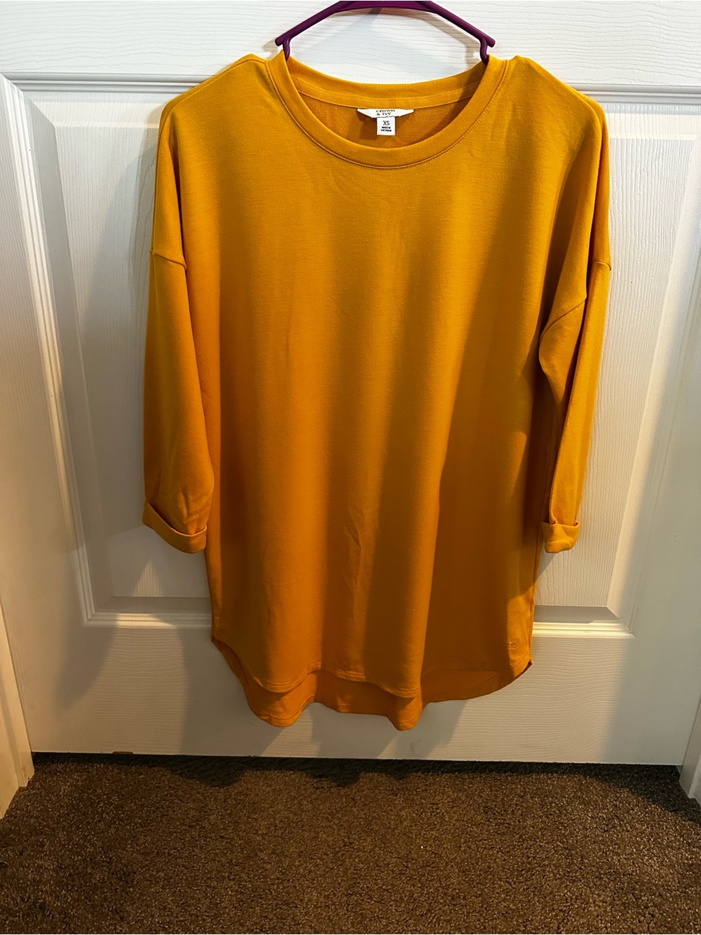 crown & ivy Mustard Relaxed Crewneck Tunic Sweatshirt